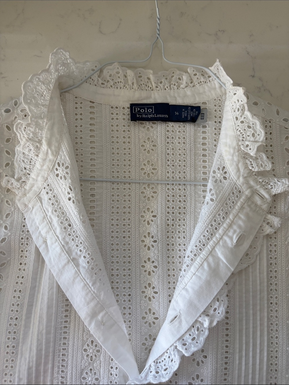 Polo by Ralph Lauren White Eyelet Ruffle Front Blouse nwot - Picture 17 of 17